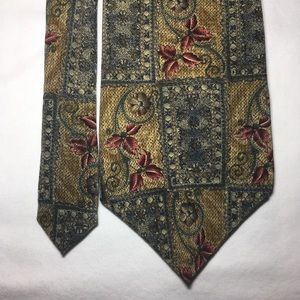 Bill Blass Signature Red Blue Gold Floral Silk Tie